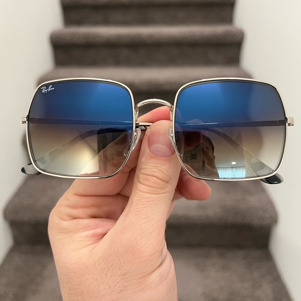 NEW Ray-Ban RB 1971 Silver Square Blue Gradient 54mm Unisex Sunglasses - Picture 3 of 6